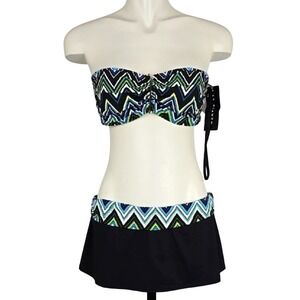 NWT La Blanca Women's Blue Chevron Convertible Bandeau Bikini Set 10